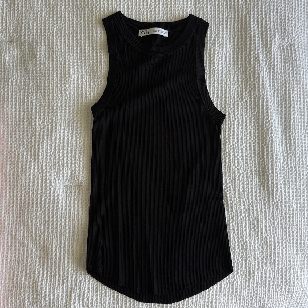 Zara Black Ribbed Tank Top Size Medium